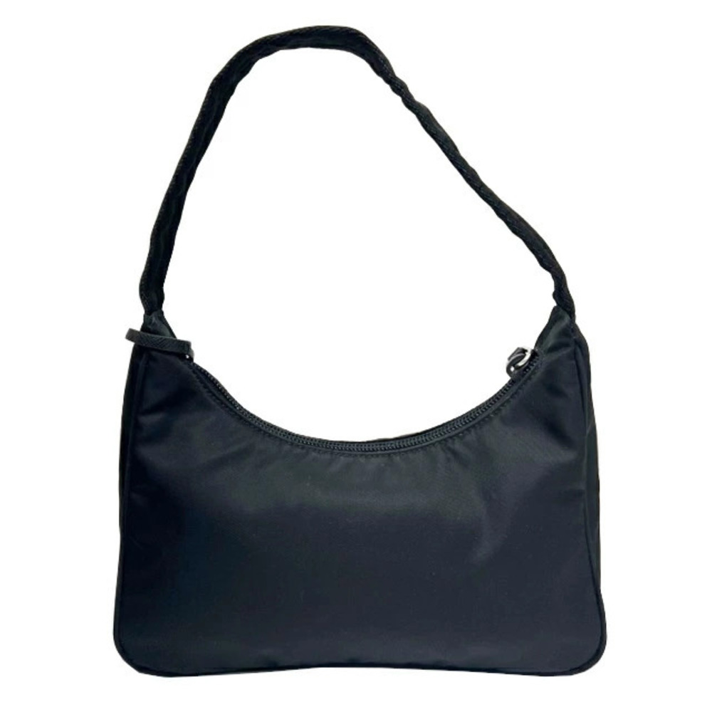 PRADA Edition Bag Black Shoulder Handbag Logo Triangle Plate Hobo Keyring